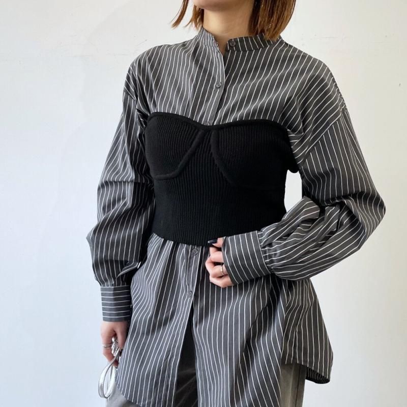 ニット ストレッチ ビスチェ BLACK