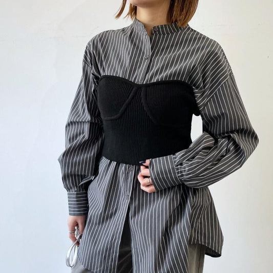 ニット ストレッチ ビスチェ BLACK
