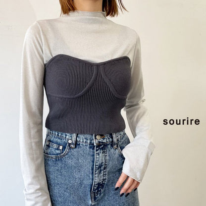 ニット ストレッチ ビスチェ BLACK