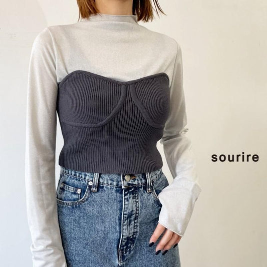 ニット ストレッチ ビスチェ CHARCOAL