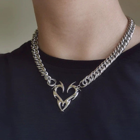 Tribal Heart Chain Necklace SILVER