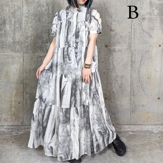 RooM404 Mode Print Long Shirt Dress Gray Marble