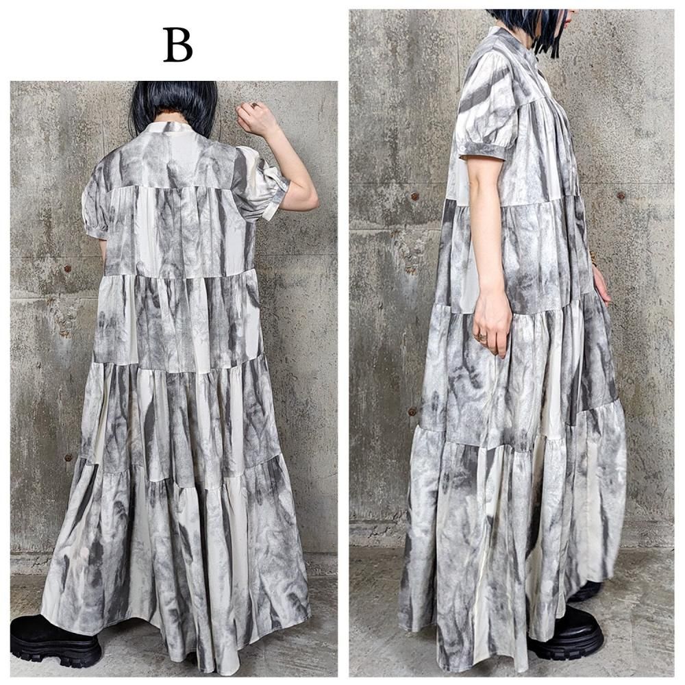 RooM404  モード  プリント ロングシャツワンピース Gray Marble