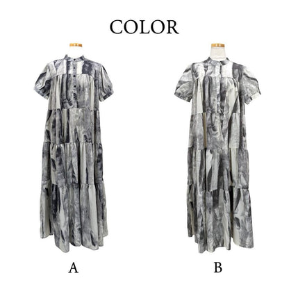 RooM404  モード  プリント ロングシャツワンピース Gray Marble