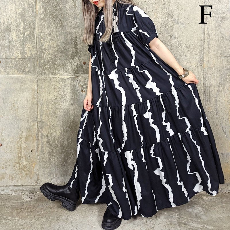 RooM404 Mode Print Long Shirt Dress Crack Black