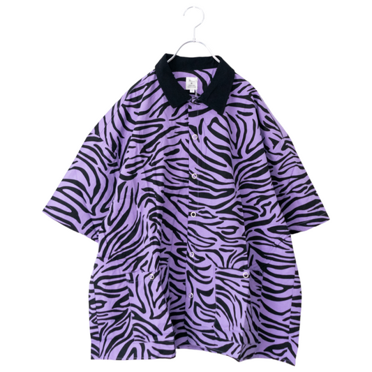 Revo. Zebra Pattern Cleric Short Sleeve Shirt PURPLE