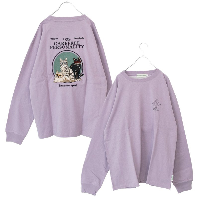 POWER TO THE PEOPLE Cat Embroidery Shirt GRAY PURPLE