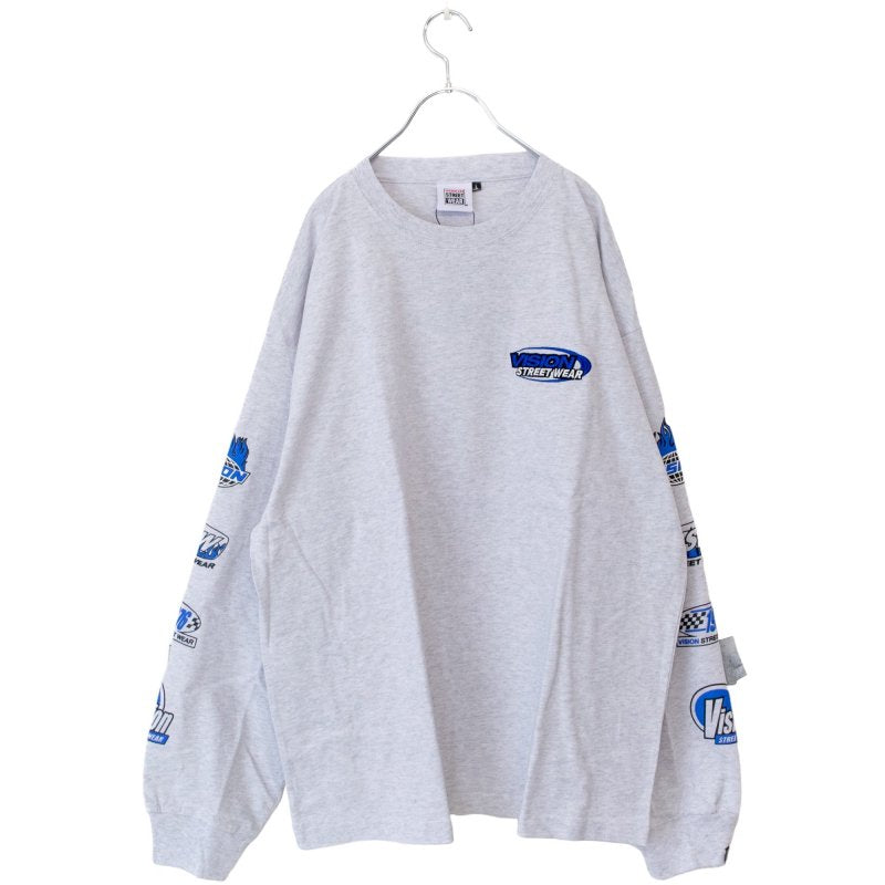 VISION STREET WEAR Logo Sleeve Print Long T-Shirt LIGHT GRAY