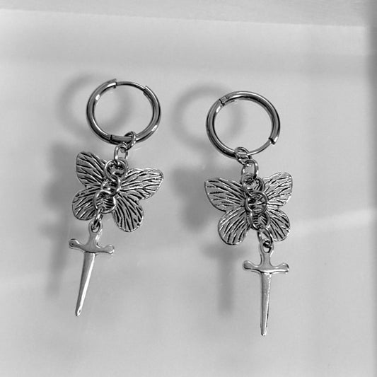 Butterfly Cross Earrings SILVER