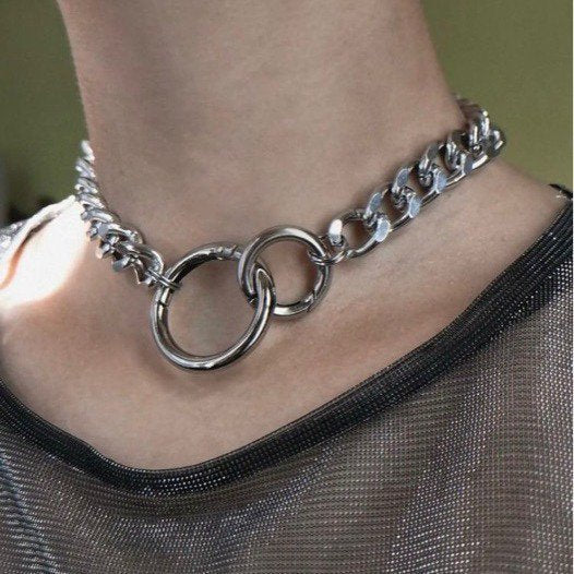 Double ring chain necklace SILVER