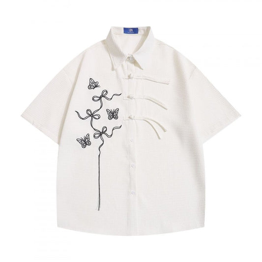 China Button Waffle Shirt WHITE