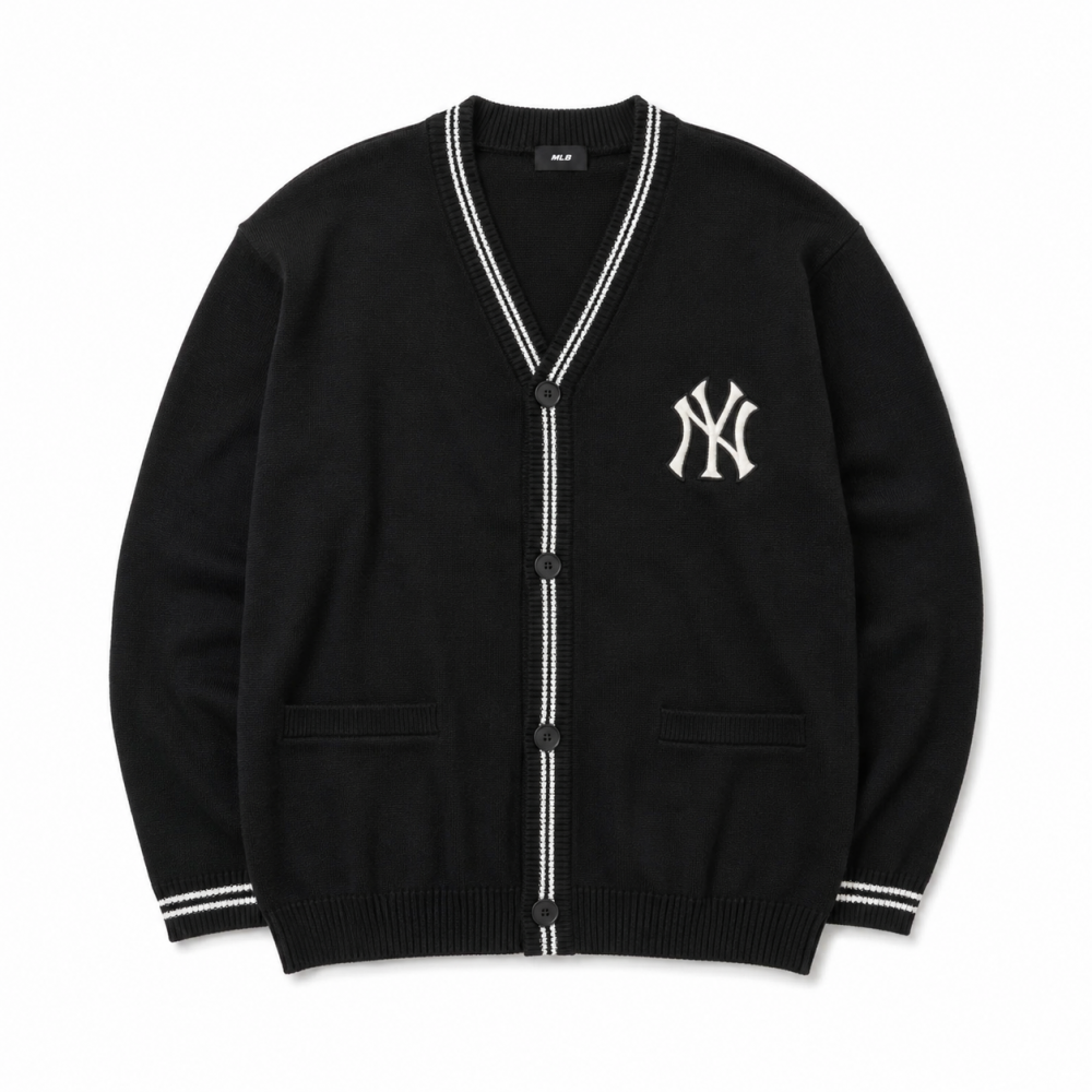 MLB Korea ユニセックス ロゴ ライン Vネック カーディガン BLACK
