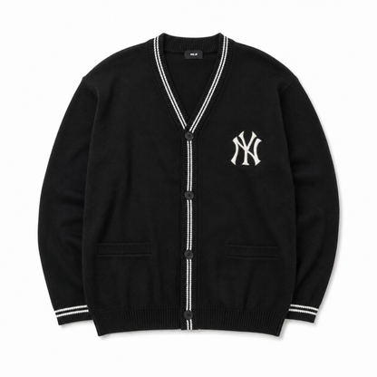 MLB Korea ユニセックス ロゴ ライン Vネック カーディガン BLACK