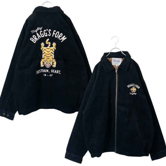 Tiger Embroidery Corduroy Zip Jacket BLACK