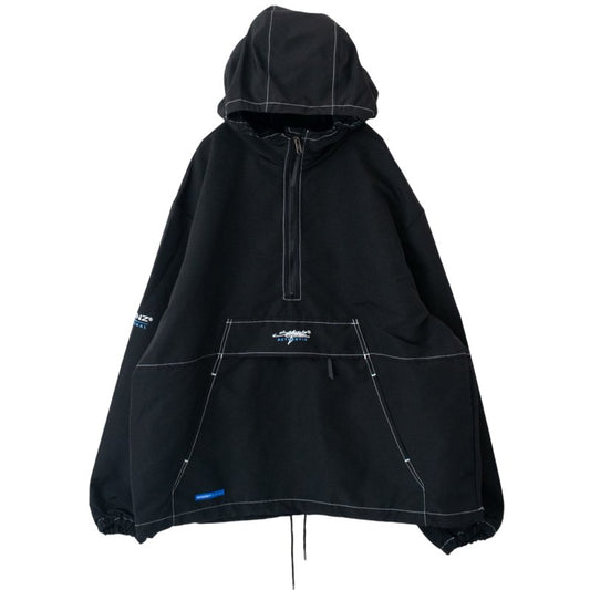 SEQUENZ/HOODED ANORAK JACKET / Oversized anorak hood with embroidery and drawstrings BLACK