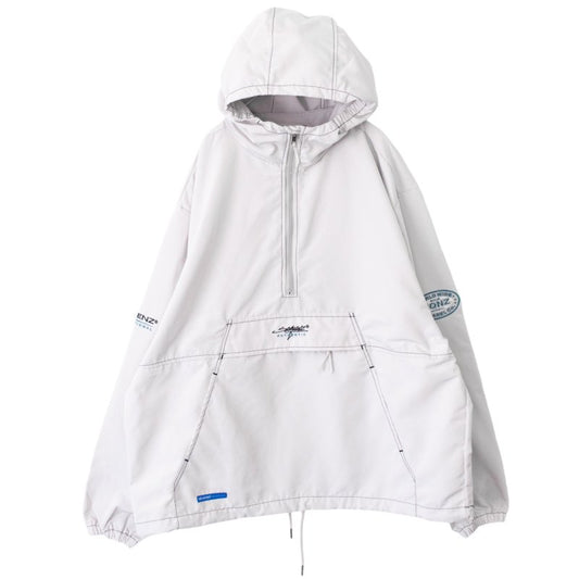 SEQUENZ/HOODED ANORAK JACKET / Oversized anorak hood with embroidery and drawstrings, LIGHT GRAY