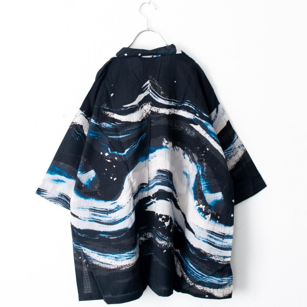 カヤ 白波 メンズ 開襟シャツ DARK NAVY KON