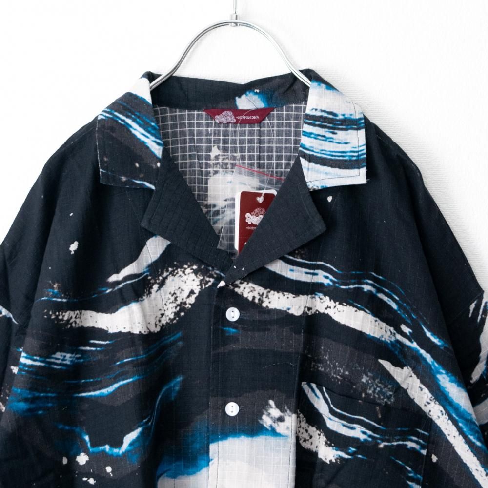 カヤ 白波 メンズ 開襟シャツ DARK NAVY KON