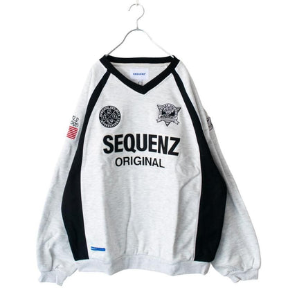SEQUENZ/PIPING SPORT V/N SWEAT ヘビーポンチ 裏起毛 パイピング スポーツ Vネック スウェット WHITE