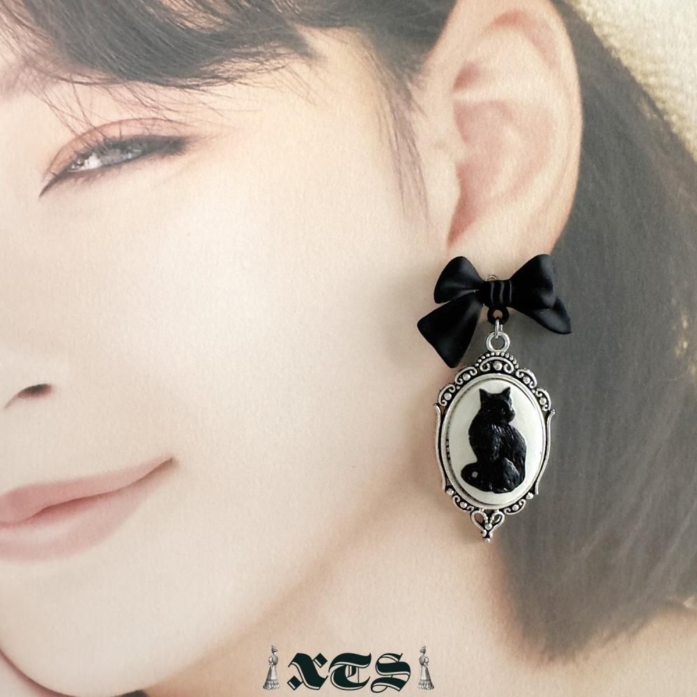 XTS Cat Silhouette Cameo ネコ ピアス イヤリング TS0307 SILVER
