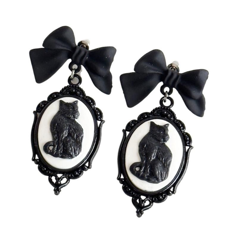 XTS Cat Silhouette Cameo Cat Earrings TS0307 BLACK