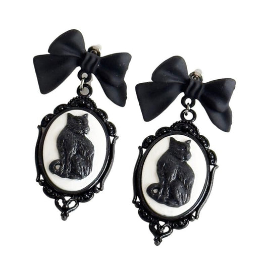 XTS Cat Silhouette Cameo Cat Earrings TS0307 BLACK