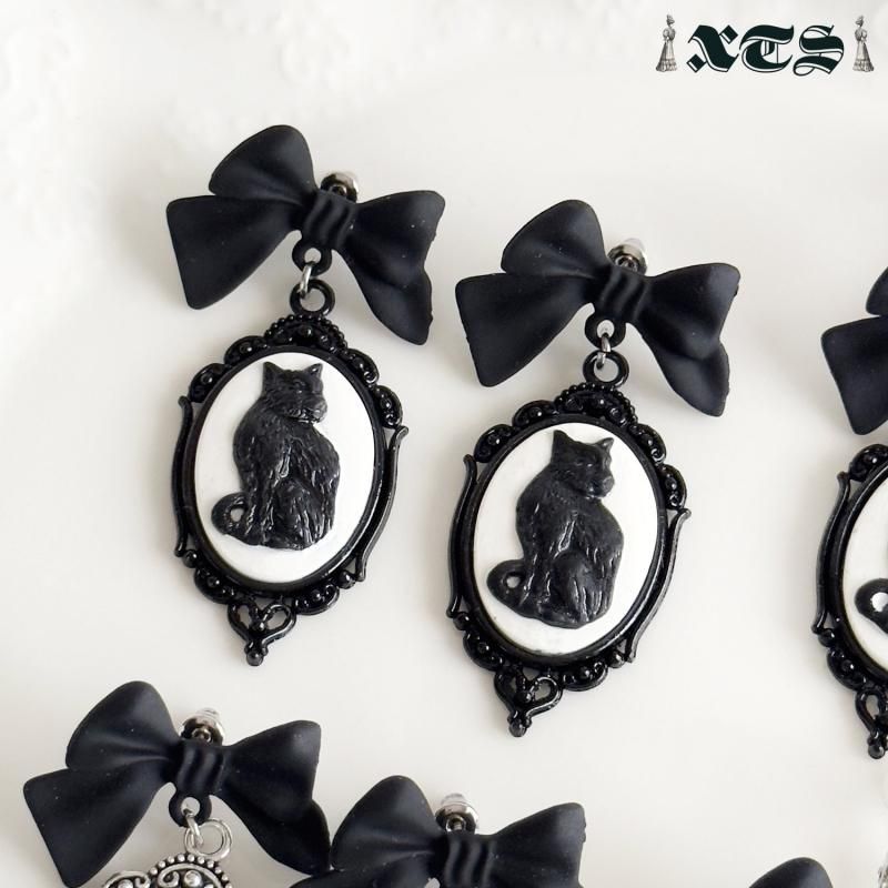 XTS Cat Silhouette Cameo ネコ ピアス イヤリング TS0307 BLACK