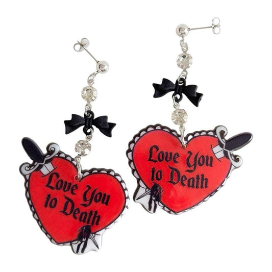 XTS Love You To Death Heart Pierced Earrings TS0319