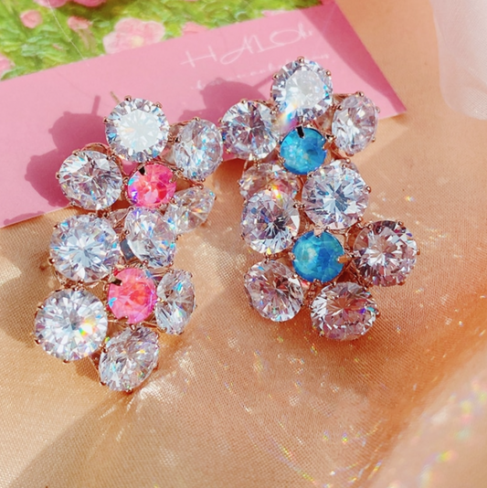 Purple Cream P866 Bijou Flower Earrings