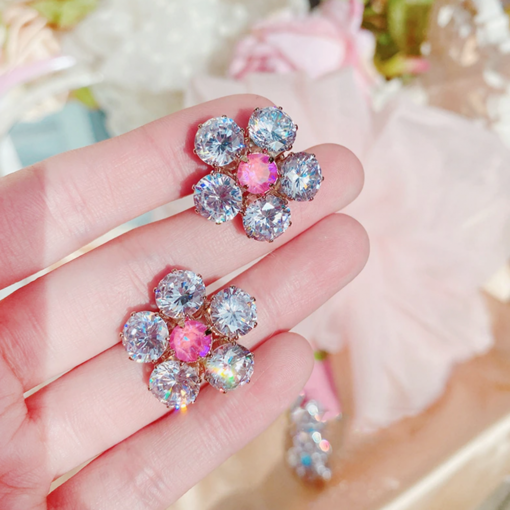 Purple Cream P866 ビジュー フラワー ピアス