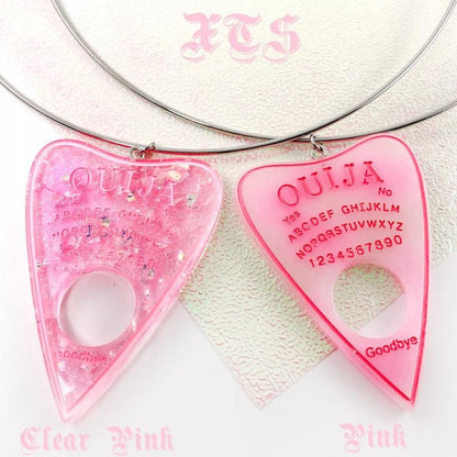 XTS Ouija Board Glitter Pink Necklace, Silver Pink