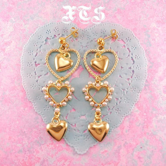 XTS Heart Club Earrings, Gold