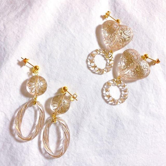 XTS Clear Gold Heart Flower Mini Ring Earrings GOLD