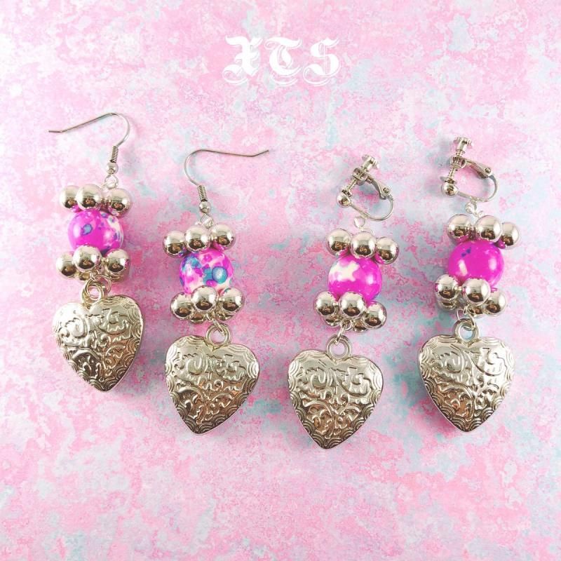 XTS Pink Beads Heart Earrings