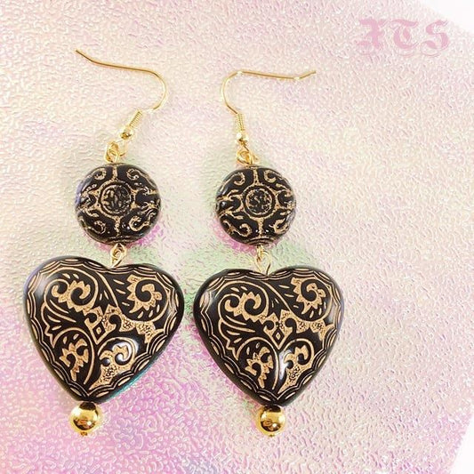 XTS Big Heart Retro Earrings/Piercings BLACK