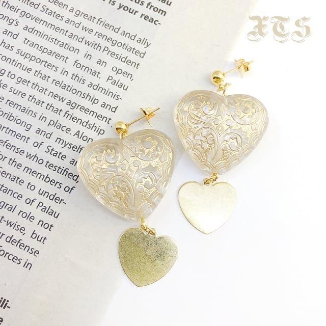 XTS Clear Heart Gold Pierced Earrings