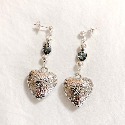 XTS Jesus Silver Heart Earrings