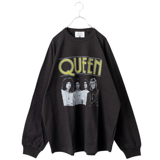 QUEEN Photo Print Raglan Long T-Shirt in Charcoal