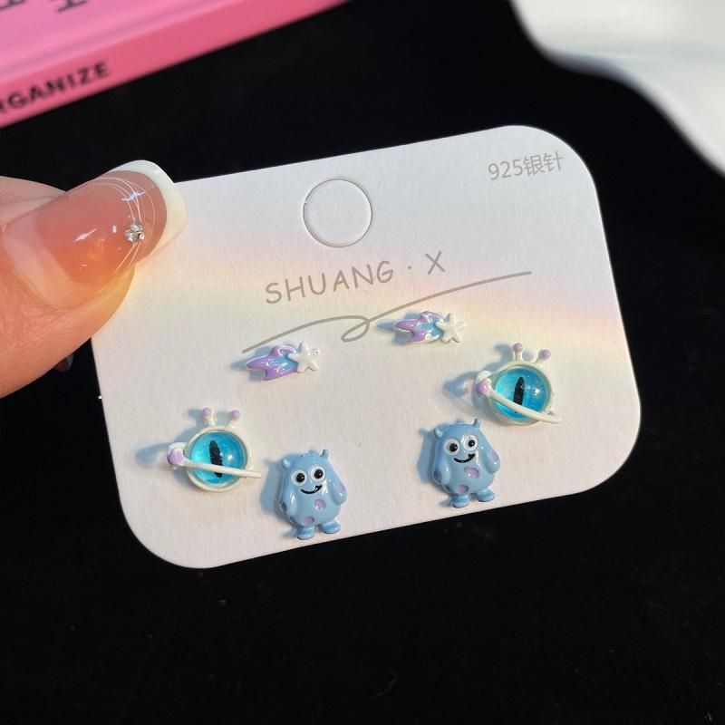 EYE MONSTER Cabochon Stud Earrings BLUE Set