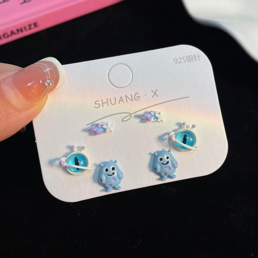 EYE MONSTER Cabochon Stud Earrings BLUE Set