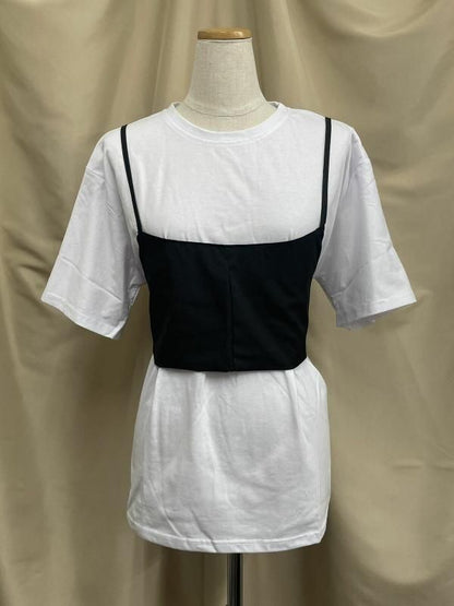 バックリボン ビスチェ 半袖Tシャツ セット WHITE BLACK