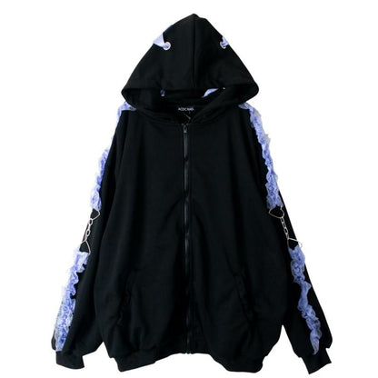 ACDC RAG LOVE PUNK Frill Zip Hoodie BLACK