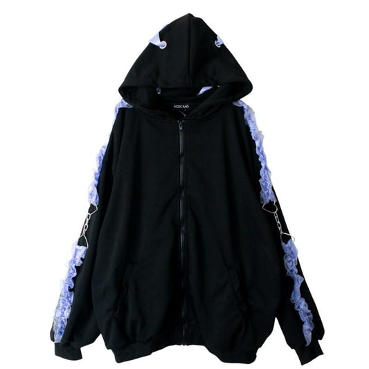 ACDC RAG LOVE PUNK Frill Zip Hoodie BLACK