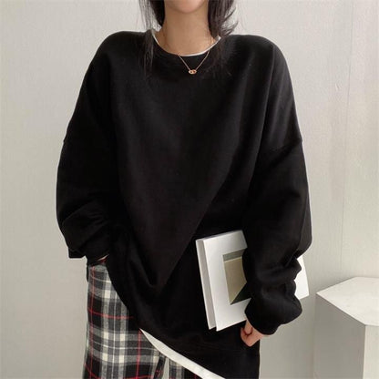 Layered Simple Oversized Pullover Sweatshirt in Black