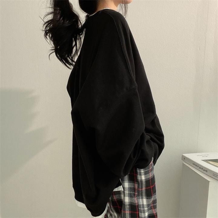 レイヤード風 シンプル オーバーサイズ プルオーバー スウェット BLACK