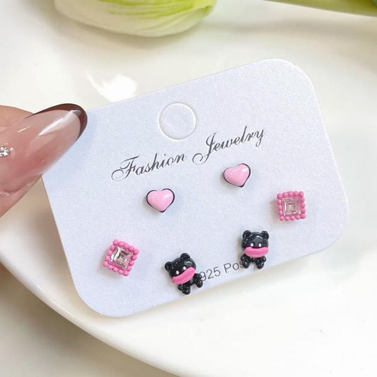 EYE MONSTER Cabochon Stud Earrings Set, Pink