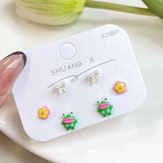 EYE MONSTER Cabochon Stud Earrings Set GREEN