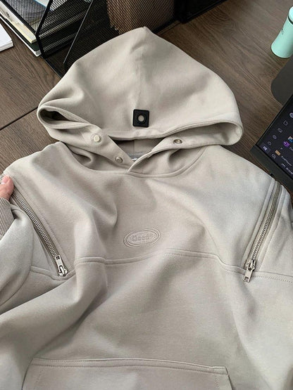ダブルジッパー プルオーバー パーカー フーディー GRAY