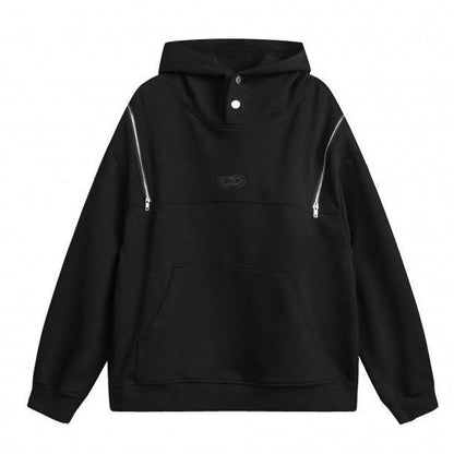 Double Zipper Pullover Hoodie BLACK