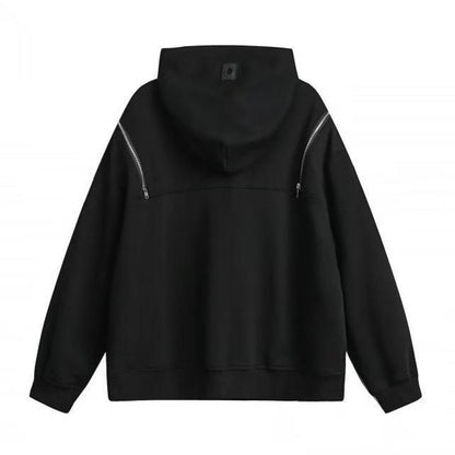 ダブルジッパー プルオーバー パーカー フーディー BLACK
